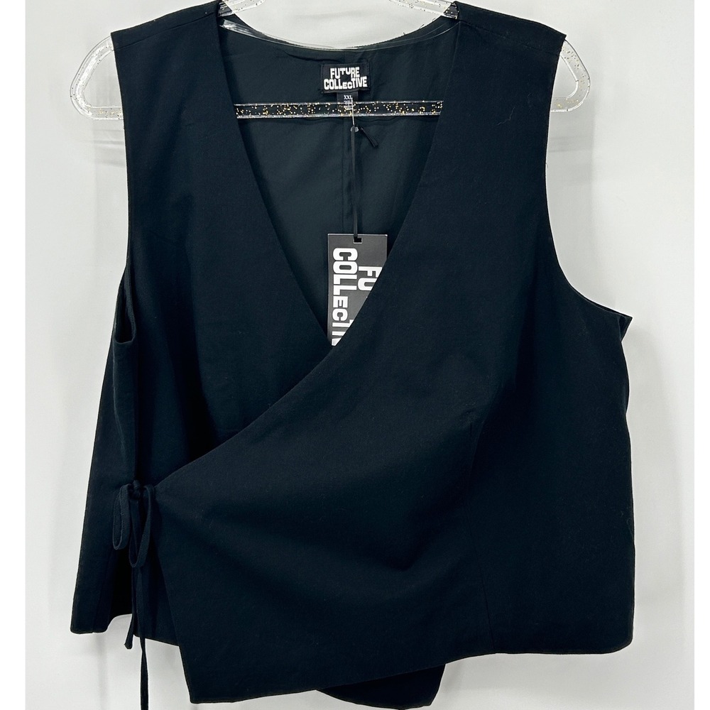 Future Collective Black Wrap Vest Top Sleeveless Side Tie V-Neck XXL NEW